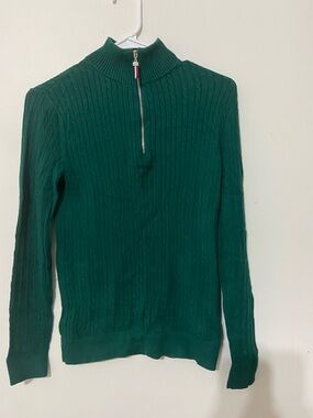 Tommy Hilfiger Emerald Green Cable Knit Half-Zip Sweater